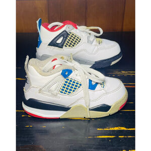 Baby Jordan Sneakers White Red Blue Black Size 7C retro Jordan 4 “what the”